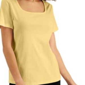 Karen Scott Yellow Fitted Short Sleeve T-Shirt